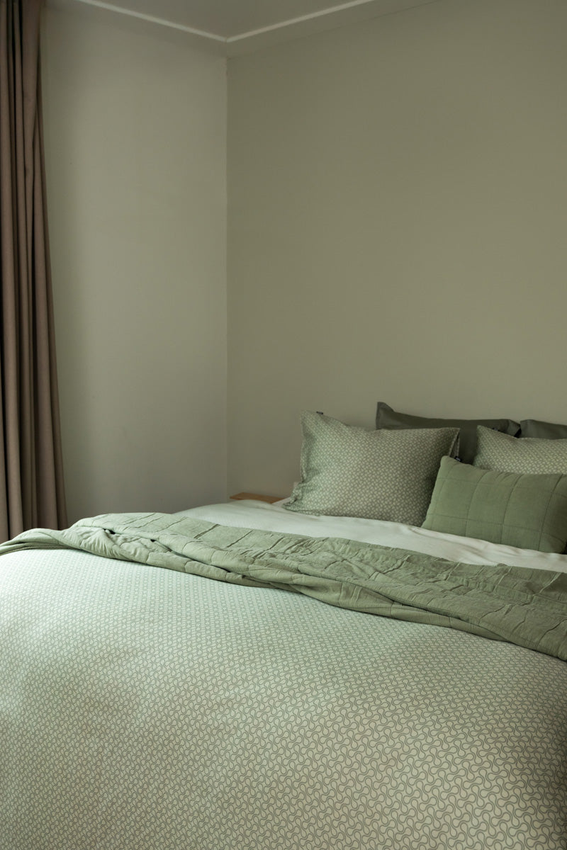 Linolux Sprei Blockes Stonewashed Mineral Green