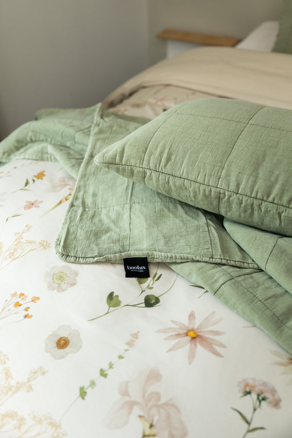 Linolux Sprei Blockes Stonewashed Mineral Green