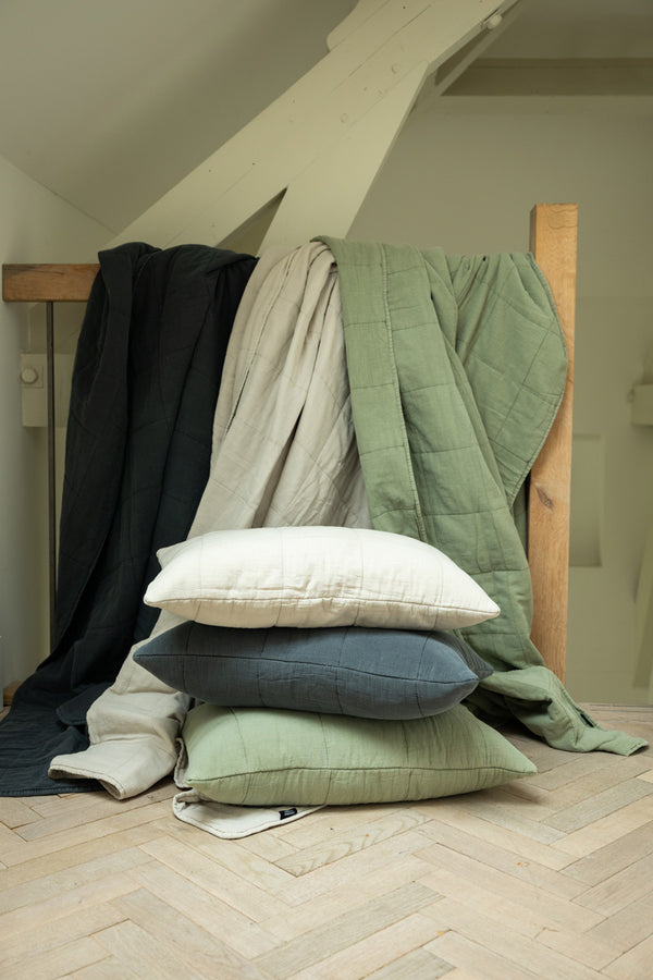 Linolux Sprei Blockes Stonewashed Mineral Green