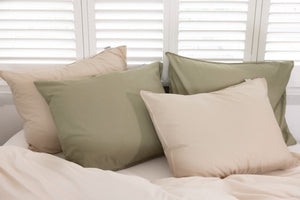 Dekbedovertrek Linolux Washed Cotton Sand/ Moss kussenslopen