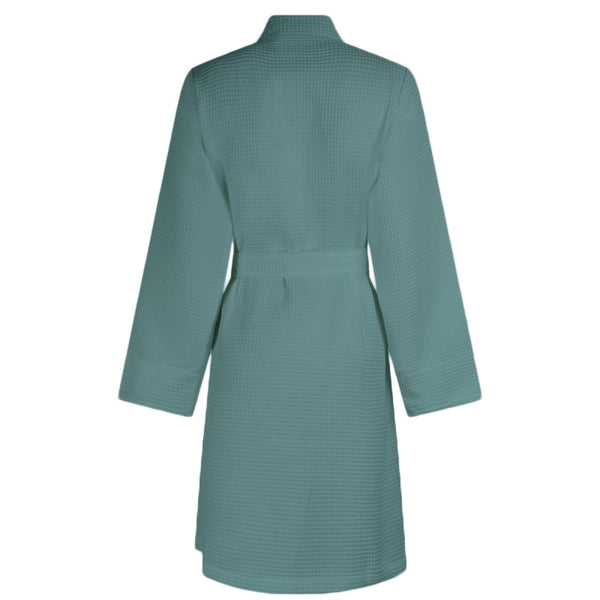 Wafel badjas Linolux Nature Short Mineral Blue achterkant