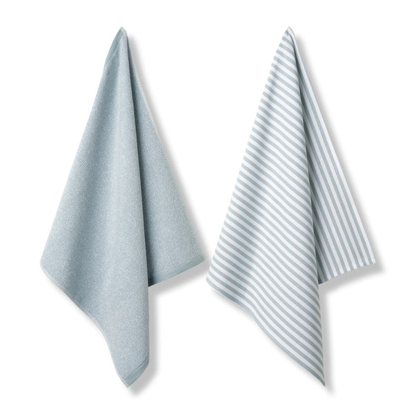 Keuken en Theedoek Set Vandyck Pure Pearl Blue hangend