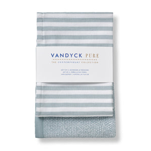 Keuken en Theedoek Set Vandyck Pure Pearl Blue verpakt