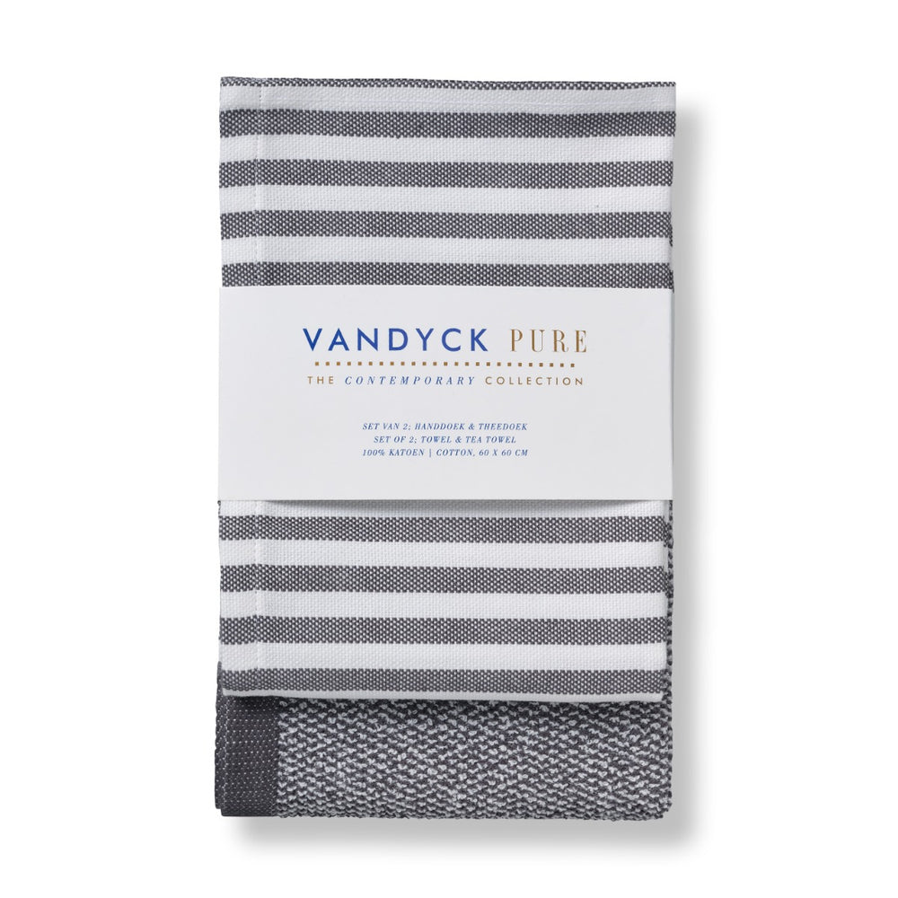Keuken en Theedoek Set Vandyck Pure Off Black verpakt