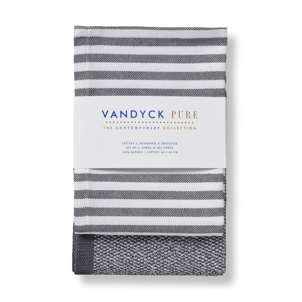 Keuken en Theedoek Set Vandyck Pure Off Black verpakt