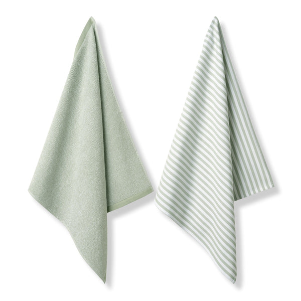 Keukendoek en Theedoek Set Vandyck Pure Smoke Green hangend