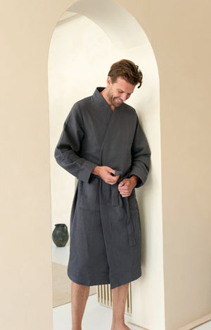 Wafel badjas lang Livello Nature Grey man