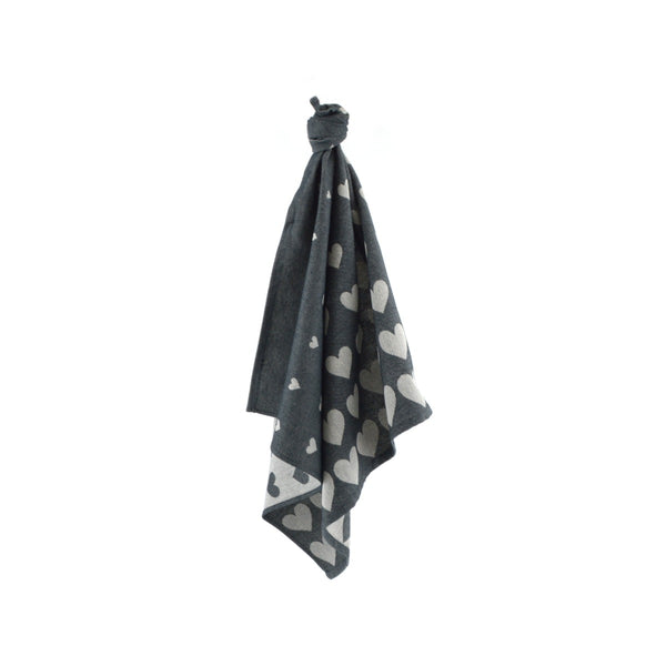 Theedoek Bunzlau Castle Hearts Black ophanglus