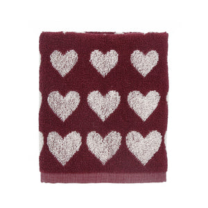 Bunzlau Castle Keukendoek Hearts Burgundy GOTS