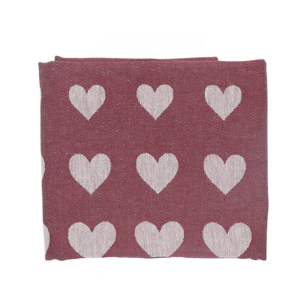 Bunzlau Castle Theedoek Hearts Burgundy GOTS