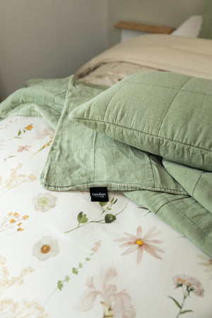 Linolux Sprei Blockes Stonewashed Mineral Green