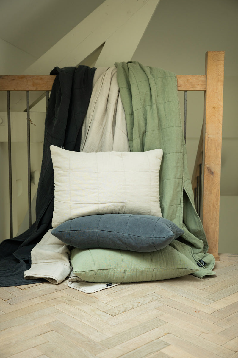 Linolux Kussenhoes Blocks Stonewashed Mineral Green 40x60