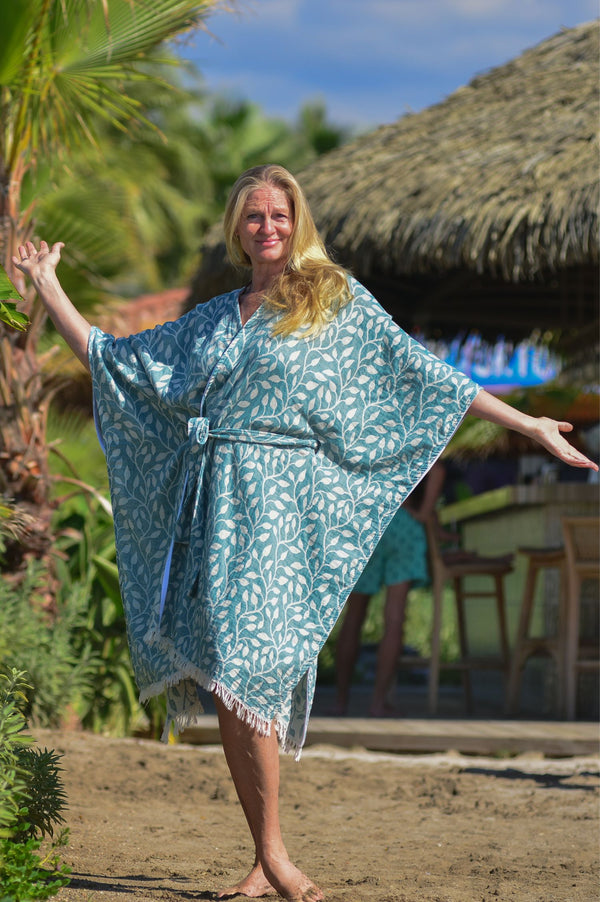 ZusenZomer Kimono Dress Leaf Petrol