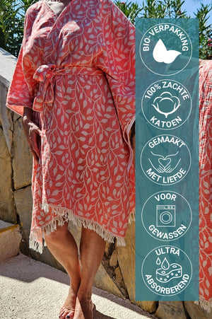 ZusenZomer Kimono Dress Leaf Coral