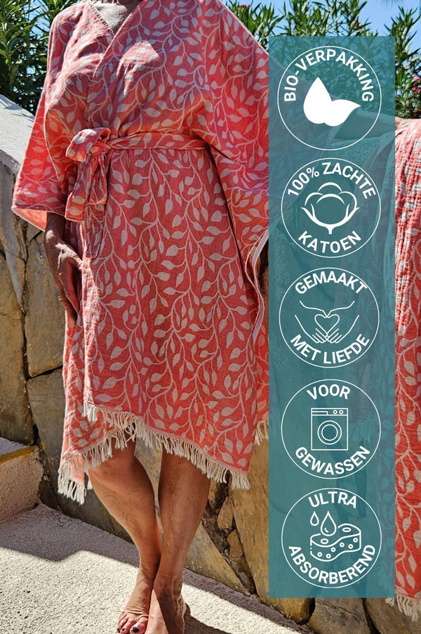 ZusenZomer Kimono Dress Leaf Coral