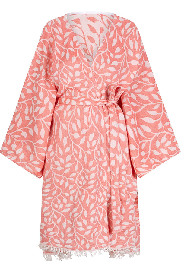 ZusenZomer Kimono Dress Leaf Coral