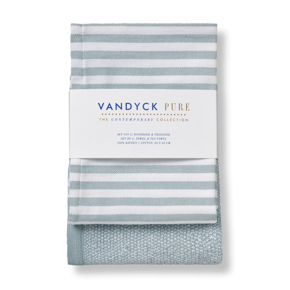 Keuken en Theedoek Set Vandyck Pure Pearl Blue verpakt