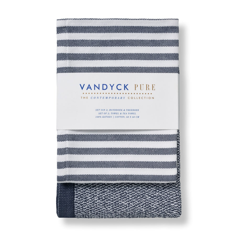 Keukendoek en Theedoek Set Vandyck Pure Blue Ink verpakt